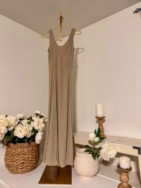 Giorgio Armani Beige Ribbed Sleeveless Maxi Dress